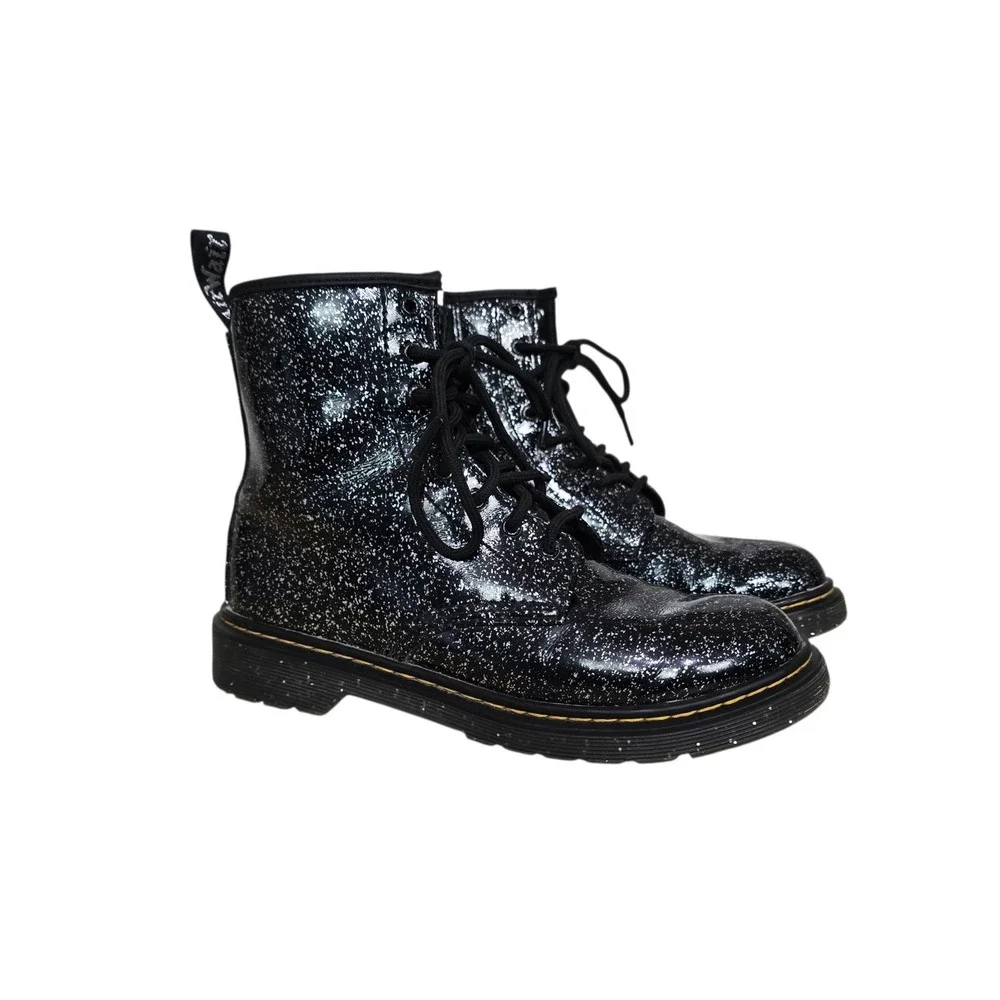 Dr. Martens 1460 Y Black Cosmic Glitter Lace‎ Up Side Zip Boots Kids Size 5 US L
